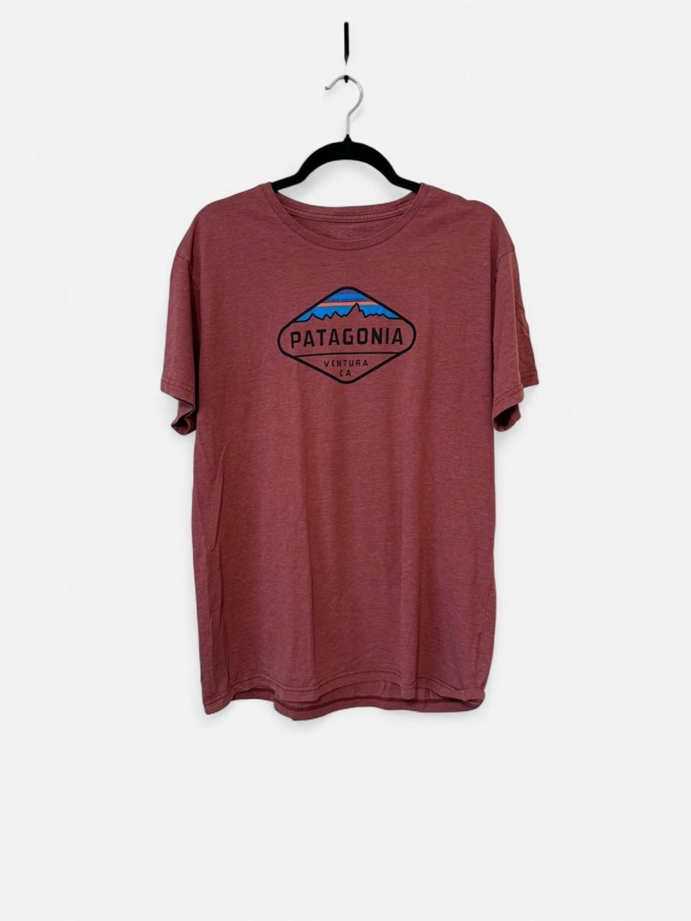 Patagonia Men's Short Sleeve Tee - Maroon with Blue Graphic